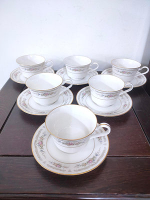 (日本西式茶具)Noritake 則武副品牌Nittoroyal RC象牙瓷花卉紋咖啡杯/茶杯一組(A1475)