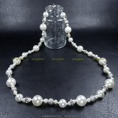 珍珠林~4+8+10mm珍珠打結加鑽項鍊~南洋深海硨磲貝珍珠#083+2