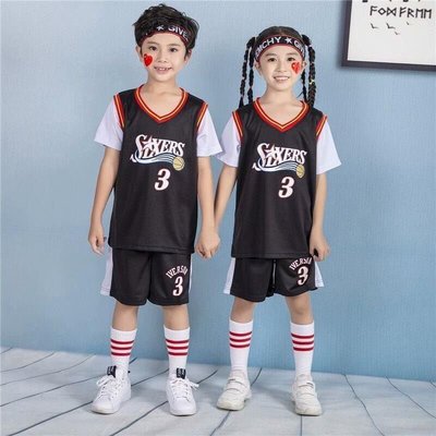現貨熱銷-NIKE 艾佛森76人兒童版短袖3號球衣籃球服套裝男女寶貝夏季速干訓練服