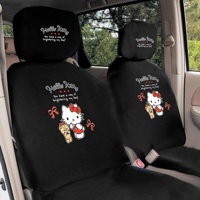 【優洛帕-汽車用品】Hello Kitty 閃亮的日子 汽車前座椅套(2入) 黑色 PKTD016B-16