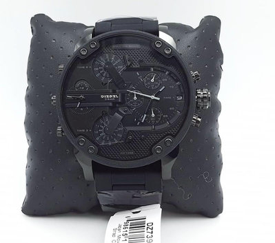 DIESEL Mr.Daddy 2.0 黑色錶盤 黑色橡膠包覆不鏽鋼錶帶 石英 三眼計時 男士手錶 DZ7396