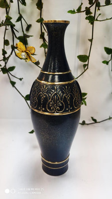 銅花瓶，日本回流銅器，世紀老物，純銅花瓶，浮雕紋飾金箍，包漿