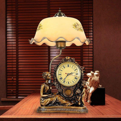 歐式創意復古時鐘臥室床頭燈美式家用書房客廳溫馨裝飾遙控臺燈