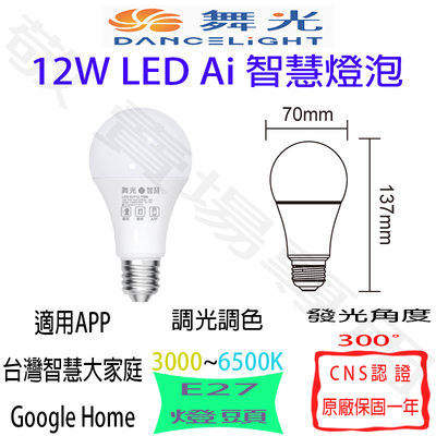 【敬】舞光 12W E27 Ai 智慧 燈泡 智能 調光 調色 語音 聲控 谷歌 台灣 LED 全電壓 CNS認證 球泡