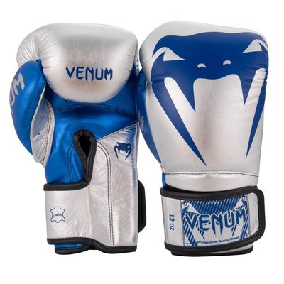 【熱賣下殺】拳套VENUM PRO BOXING 職業專業拳擊真皮高端限量比賽拳套手套銀藍色