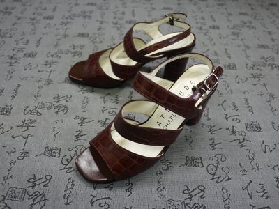 日本製 CHARLES JOURDAN 真皮壓鱷魚紋粗跟涼鞋 USA 4.5 EUR 33 JPN 21.5