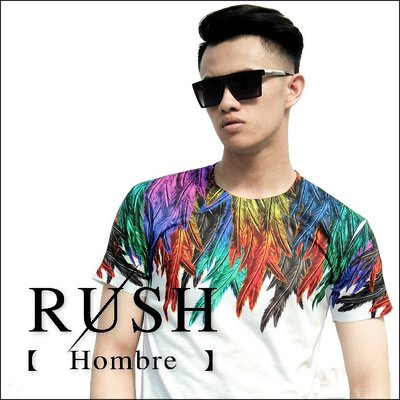 RUSH Hombre (曼谷空運 現貨) 設計師款彩色羽毛短袖上衣 (男女皆可) (原價580)