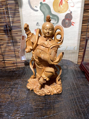 回流精品 日本拍回 木雕太子爺白身精雕 三太子 哪吒神像 中14329