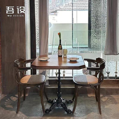 【現貨】實木咖啡廳復古美式風餐廳工業酒吧組合桌椅桌卡座甜品店