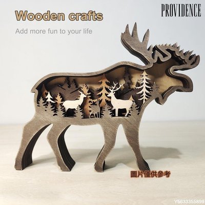 下殺 聖誕節 佈景陽光家居 聖誕節木質工藝品創意北美森林動物家居裝飾麋鹿棕熊擺件