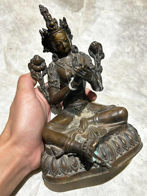 【二手】 清代 彌勒佛 高約18cm 銅 尼泊爾老佛像 尼泊爾收藏佛181 藏傳 佛像 唐卡【南庭玉】