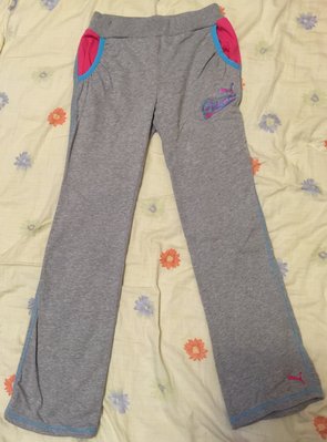 ｛二手品｝運動品牌PUMA灰色印桃紅色LOGO運動長褲，size : 150cm