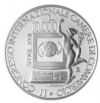 圣馬力諾2001年 世界商業慣例峰會精制紀念銀幣   帶原盒