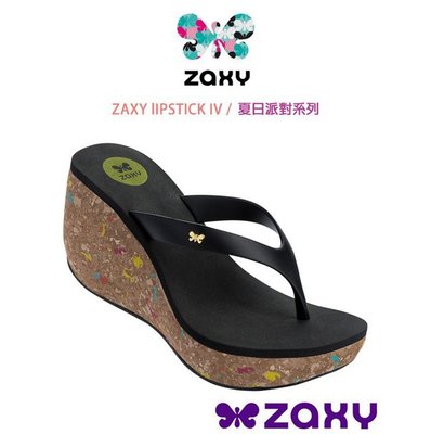 【奇品】巴西拖鞋 Zaxy-女 LIPSTICK IV 厚底楔型夾腳拖鞋 9cm (黑)
