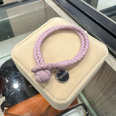 ⭐️ 香榭屋精品店 ⭐️ BOTTEGA VENETA BV 粉紫色全皮編織銀釦雙圈手環 (XB9936)