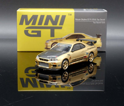 MASH 現貨特價 Mini GT 1/64 Nissan GT-R R34 Top Secret 金 #676 日本限