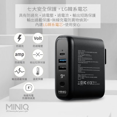 現貨MINIQ ACMD-001 PD+QC3.0+Qi 10W 無線快速數顯旅充插座PD快充行動電源BSMI認證