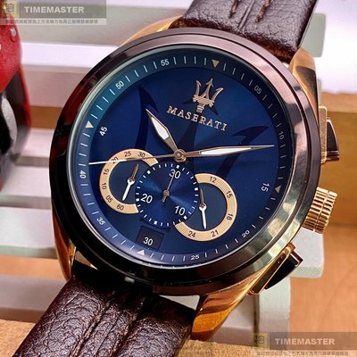 MASERATI手錶,編號R8871612024,46mm玫瑰金錶殼,咖啡色錶帶款