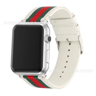 適用apple watch series5/4/3/2手表尼龍真皮帆布表帶40MM 44MM