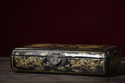 老木胎描真金漆器龍鳳呈祥收納盒長33cm 寬19cm 高8.5cm重751127