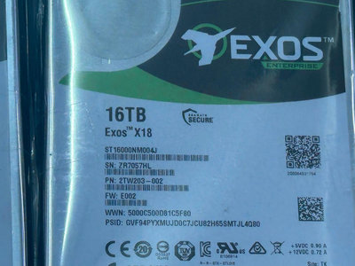 Seagate Exos X18 SAS 16TB 12Gbps 7.2K 3.5吋 伺服器專用硬碟