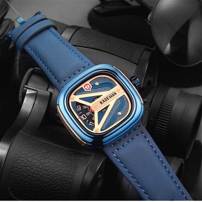 KADEMAN 原廠正品 瑞士潮牌 方形大錶盤 創意時間顯示設計款 日本機芯 簡約時尚型男石英腕錶【S &amp; C】