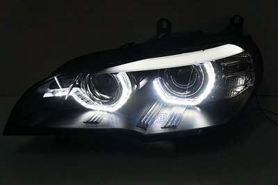 ~~ADT.車燈.車材~~BMW E70 X5 07 08 09 10 LED燈眉 U型光圈 HID魚眼黑底大燈