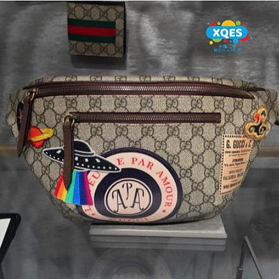 小柒二手 GUCCI GG Ophidia belt bag 古馳 綠紅綠 防水布 刺繡徽章 腰包 胸口包 529711