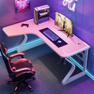 電腦桌 辦公桌 轉角電腦桌椅套裝家用臥室臺式學習辦公書桌拐角粉色游戲電競桌子-促銷