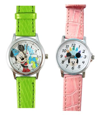【卡漫迷】 特價出清 米奇 皮革 卡通錶 剩禮物款(左邊) ㊣版 迪士尼 Mickey 米老鼠 兒童錶 手錶 女錶 男錶