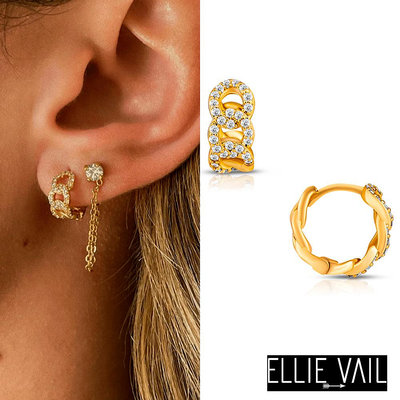 ELLIE VAIL 邁阿密防水珠寶 金色編織鑲鑽小圓耳環 Anika Chain Huggie