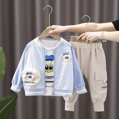 童裝男童春秋套裝1三件套0-4歲男寶寶秋季套裝2嬰兒衣服3兒童外套~獨特爆款 優惠價 ！