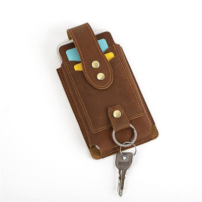 戶外復古手機包男士瘋馬皮多功能卡包 便捷式可掛腰帶鑰匙包
