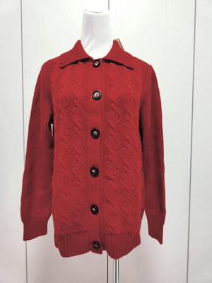 全新厚織$14800 輝盟 FREE 100% cashmere 喀什米爾 羊絨 氣質紅色  麻花款毛衣外套~H114