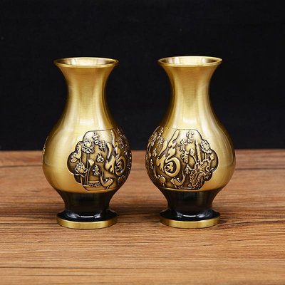 香爐 黃銅浮雕百福 銅花瓶 創意百福花瓶擺件