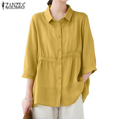 Zanzea 女式休閒襯衫領蕾絲拼接短袖寬鬆襯衫 (滿599元免運)