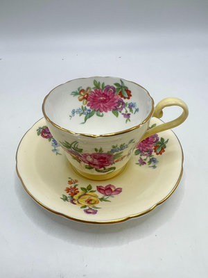 英國安茲麗Aynsley粉黃釉手繪咖啡杯摩卡杯紅茶杯