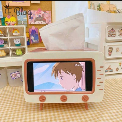 韓國ins創意可愛少女心可愛電視造型手機支架桌面抽紙盒紙巾盒