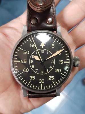 古董二戰納粹德國空軍飛行觀測錶LACO B-UHR 錶徑55mm 手上鍊機械錶 全部原裝附當時原廠紙盒 非IWC LANGE GLASHUTTE STOWA