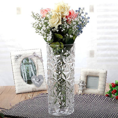 花瓶 富貴竹轉運竹百合玫瑰花水培圓筒形玻璃花瓶