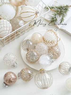Hromeo 2023新款香檳銀白色系圣誕球圣誕樹裝飾掛件櫥窗布置~告白氣球
