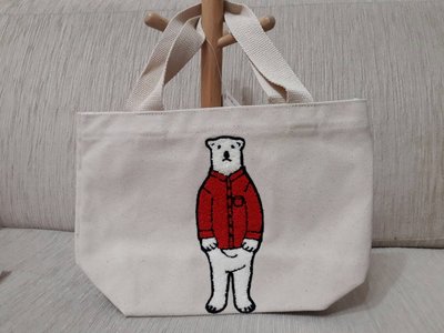 天使熊小鋪~日本帶回POLAR  BEAR BENJAMIN 班傑明帆布手提袋  刺繡北極熊 /紅色襯衫