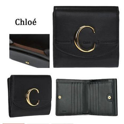 Chloé mini Chloe C wallet小牛皮C字母短夾 皮夾 黑色