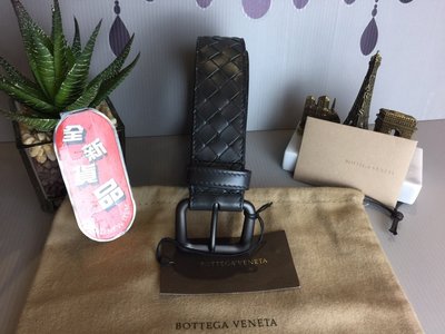 《真愛名牌精品》Bottega Veneta (BV)271932 深灰色牛皮編織 皮帶 3.5cm *全新*代購