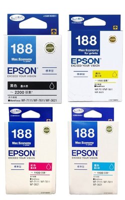 【Pro Ink 原廠墨水匣】EPSON 188 WF-7611/ WF-7711 四色一組 黑 藍 紅 黃‧含稅