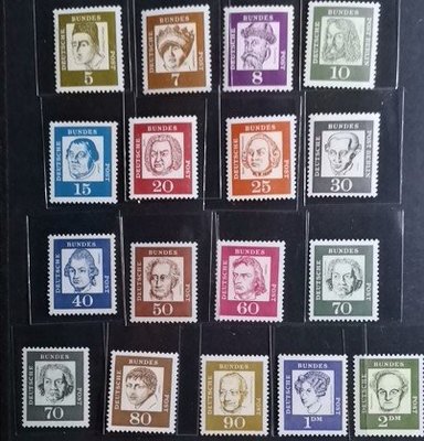 (C11734)德國1961年名人普票 歌德 貝多芬 (螢光版)郵票17全