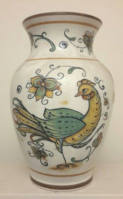 【波賽頓-歐洲古董拍賣】歐洲/西洋古董 意大利佛羅倫斯 手工彩繪陶瓷 鳳凰花瓶(高度:33cm)