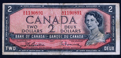 銀幣加拿大錢幣 1954年版 2元（女王 伊麗莎白二世）7成左右品相