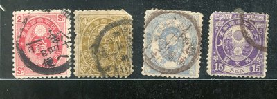 日本郵票#19042502 , 新小判 , 舊票4枚 , 1883-92 , 品相如圖