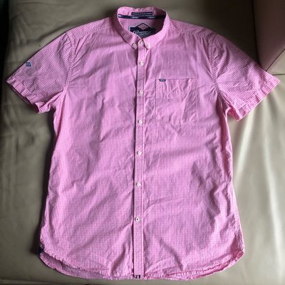 [品味人生]保證全新正品 Superdry 粉紅條紋 短袖襯衫 休閒襯衫  SIZE XXL 適合 XL